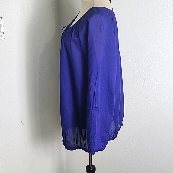 Lane Bryant Deep Blue Top With Elastic Waistband, Embroidered Neckline, Size 14 - Picture 7 of 9